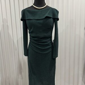 Xscape Dark Green Long Sleeve Dress